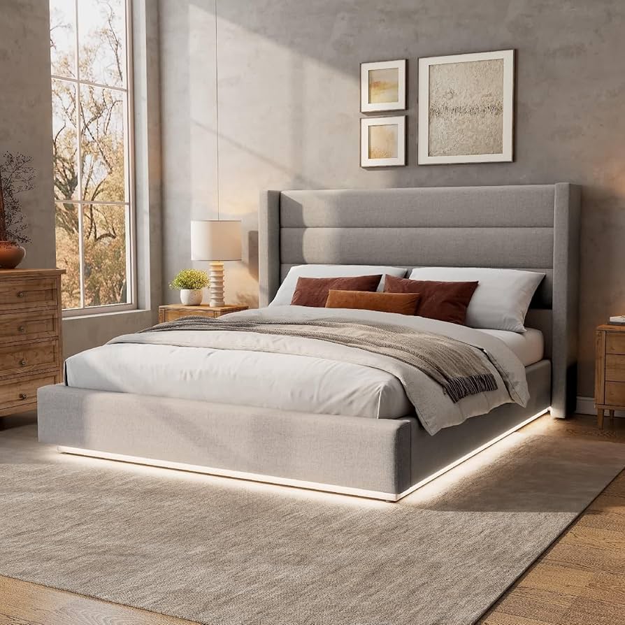 ぷんりさま専用 APRILSOUL Platform Bed Frame with Headboard Wood Slat